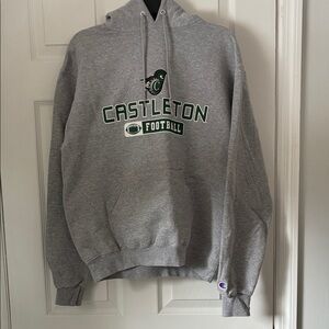Champion Gray Hoodie with Green Castleton Football Logo